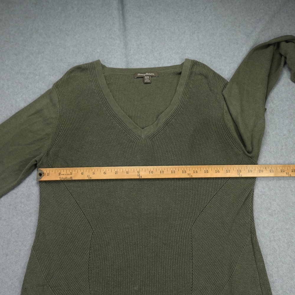 Tommy Bahama Sweater Womens Medium Green Ribbed Pullover‎ V Neck Casual - Picture 10 of 15